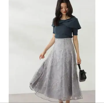 얇은 명주 그물 배색 레이스 플레어 스커트