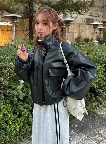 스탠드 카라 가죽 블루종