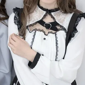 디어마이러브 고딕 레이스 하트 벨트 블라우스 화이트 M