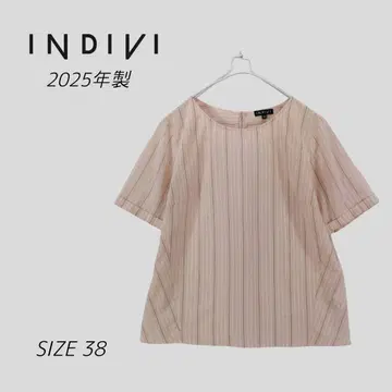 새상품급 2025년산 INDIVI 스트라이프 반팔 블라우스 핑크 38 M