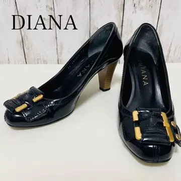 다이애나 DIANA 펌프스 에나멜 벨트 힐 블랙 블랙