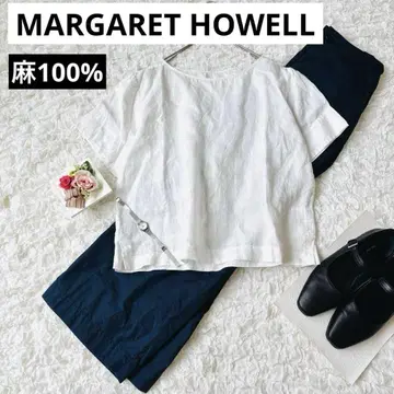 마가렛호웰 린넨 100% 화이트 반팔 블라우스 셔츠 흰색