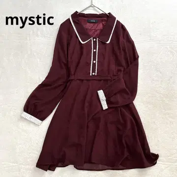 v23 mystic 도트 레이스 카라 원피스 보르도 긴팔 리본 포함