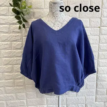 so close 7부 소매 블라우스 린넨 100% 블루 루즈핏 LL