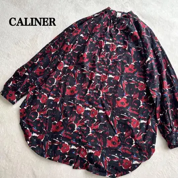 CALINER 카리네 꽃무늬 빅 셔츠 플라워 프린트 밴드 카라 블라우스