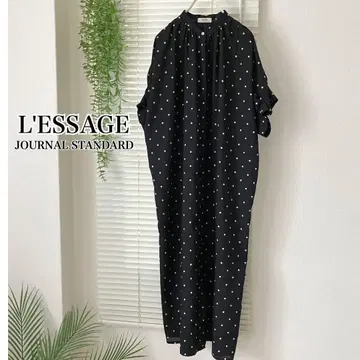 L'ESSAGE 턱 슬리브 셔츠 원피스 블랙 도트