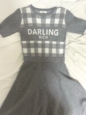 다리치 Darich 깅엄 체크 니트 미니 원피스 반팔 그레이