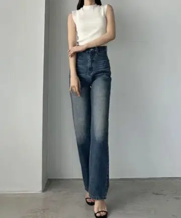 louere 하이 웨스트 스트레이트 데님