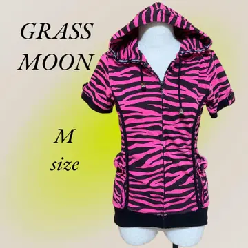 GRASS MOON 상의 지브라 패턴 핑크 블랙 후드 후드티 M