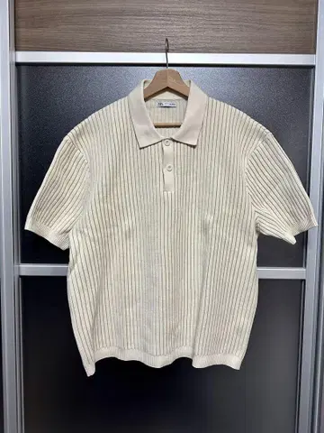 자라 리브 니트 피케 셔츠 EUR XL 크림