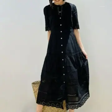 GAP 레이스 버튼 업 미디 원피스 이너 포함 블랙 M