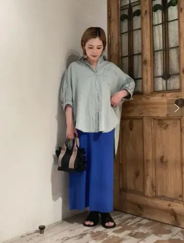 PUAL CE CIN 면 린넨 데님 셔츠 블라우스