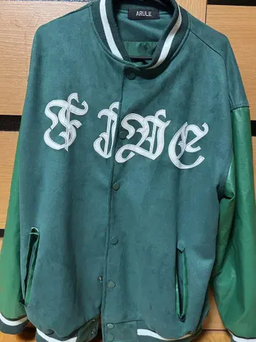 FIVE 자수 로고 바시티 자켓 그린