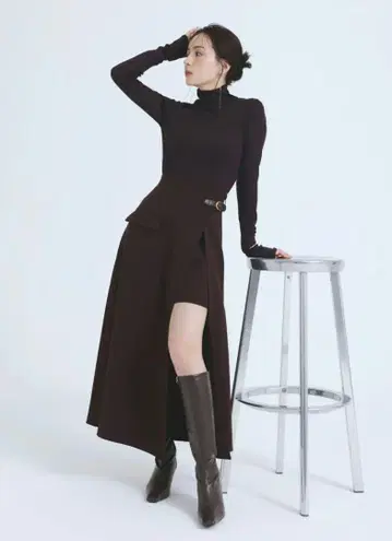 애뉴언스 비대칭 레이어드 스커트 M anuans 버건디