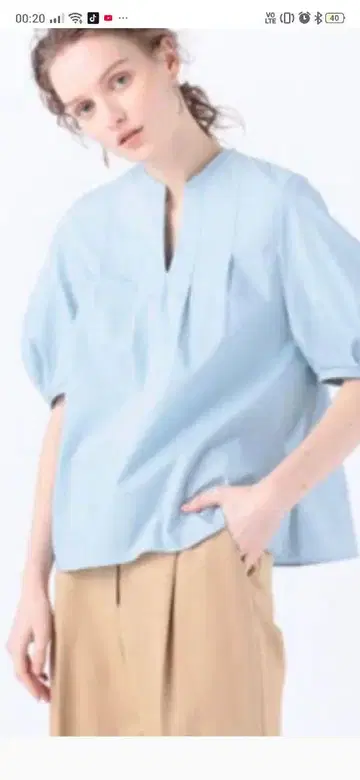 스카이블루 풀오버 벌룬 슬리브 셔츠