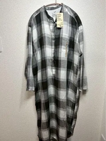 무인양품 MUJI 린넨 혼합 체크 무늬 긴팔 셔츠 원피스 S-M
