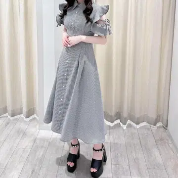 evelyn 오픈 숄더 원피스 깅엄 체크