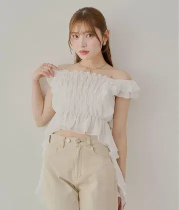 Chico 레이스 드롭 셔링 블라우스