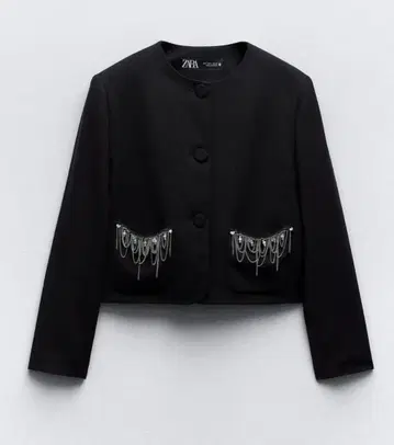 ZARA 비쥬 펄 체인 노카라 숏 자켓