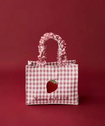 Maison de FLEUR 이치고 자수 스퀘어 토트백 핑크 새상품