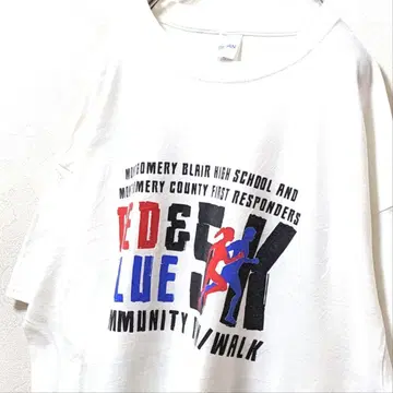 길단 레드 & 블루 5K 로고 티셔츠 화이트 화이트 XL 구제 의류