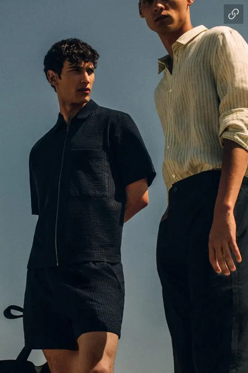 COS New Seersucker Short Sleeve Zip-Up Navy XL