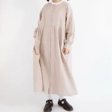 사만사 모스모스 소매 볼륨 턱 원피스 맥시 길이 코튼 린넨 F