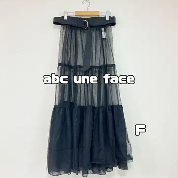 아베세안 페이스 벨트 포함 롱 스커트 시스루 블랙 허리 밴딩