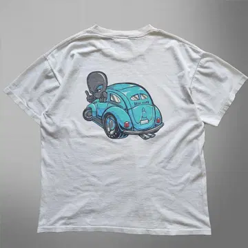 90s ONEITA 클래식 카 에이리언 티셔츠 네타 티 반팔 화이트 L