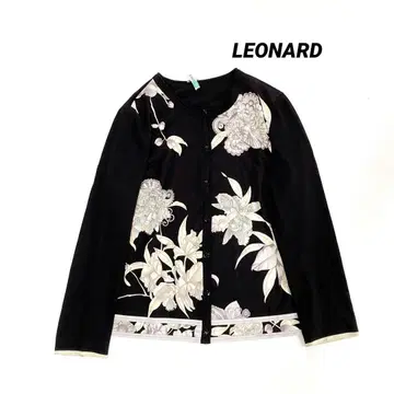 LEONARD 레오나르 꽃무늬 가디건 앞단추 블랙 40 L 사이즈