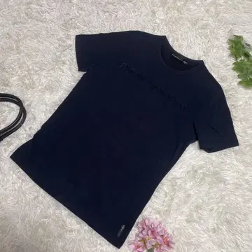새상품급 엠포리오 아르마니 반팔 티셔츠 센터 로고 라메 네이비 여성용 L