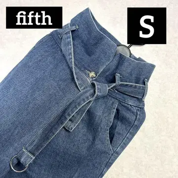 Fifth 하이 웨스트 벨트 데님 스커트 롱 타이트