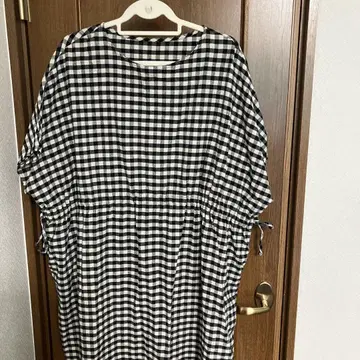 여름용 체크 무늬 반팔 롱 원피스 면100%