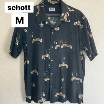 schott 알로하 셔츠 불독 무늬 반팔 셔츠 블랙 M