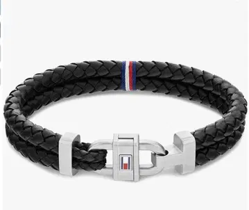 Tommy Hilfiger 가죽 블랙 뜨개질 팔찌