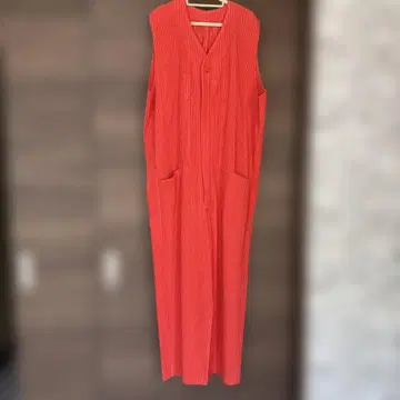 ISSEY MIYAKE 오렌지 스트라이프 슬리브리스 오버롤