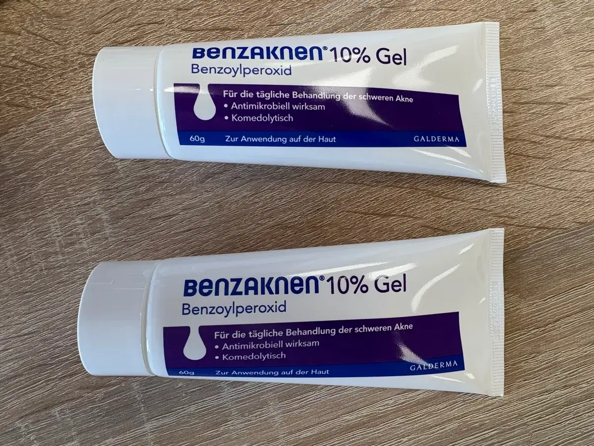 German Benzaknen acne ointment, 2 types, offered below cost.