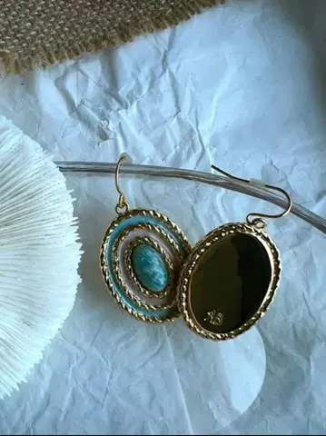 Aurelie Bidermann 타원형 블랙 터콰이즈 귀걸이