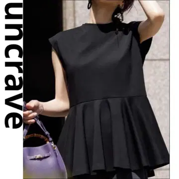 앙크레이브 uncrave 페플럼 컷 티셔츠 블랙 슬리브리스