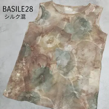 새상품급 바지레 28 실크 혼방 시어 슬리브리스 꽃무늬 40 L