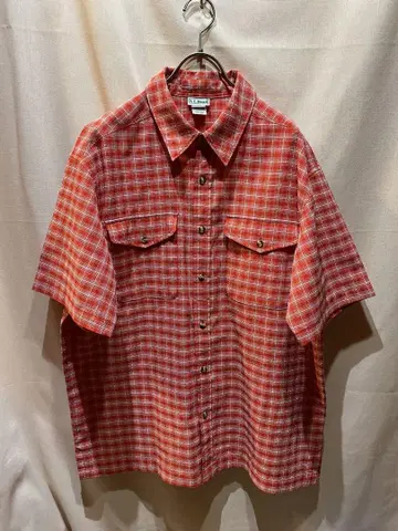 L.L. Bean 빨간색 체크 반팔 셔츠 90s 엘엘빈 폴리에스테르