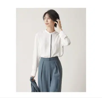 ICB BackSatinAmunzen 밴드 카라 블라우스, 택 포함