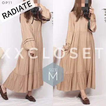 op11 RADIATE 롱 티어드 원피스 베이지 넉넉한 마터니티