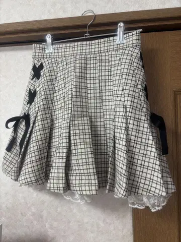 앙크루즈 리본 포함 체크 미니 플리츠 스커트