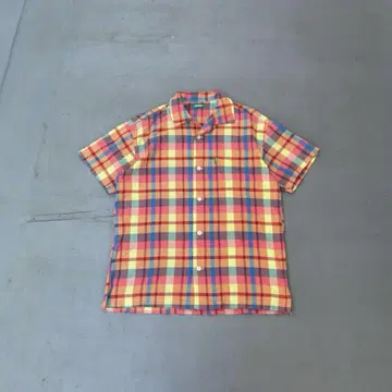 90s Benetton 마드라스 체크 오픈 카라 반팔 셔츠 오픈 카라