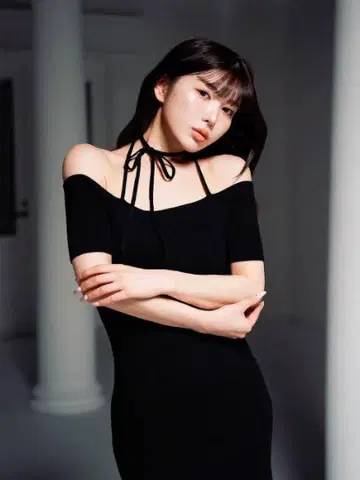 오프숄더 니트 리본 원피스 다리치