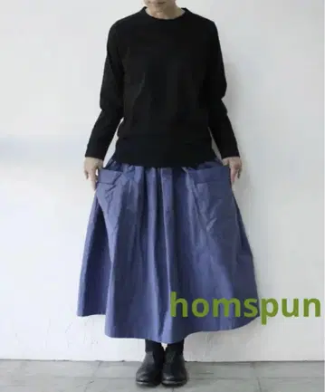 homspun 빗질 매트 더블 포켓 개더 스커트