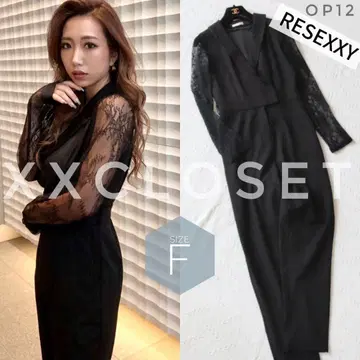 op12 RESEXXY 소매 레이스 콤비네존 포멀 슈트 셋업