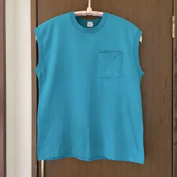 USA제 프룻 오브 더 룸 슬리브리스 포켓 부착 터콰이즈 XL