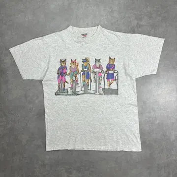 90s 고양이 다이어트 그레이 티셔츠 L 사이즈 빈티지 애니멀 무늬